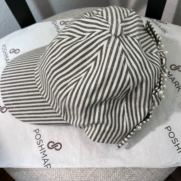 LELE SADOUGHI NWT AUTHENTIC JET SEERSUCKER BOW EMBELLISHED BASEBALL CAP main image 13